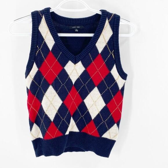 Love Tree argyle red blue knit vest Academia holiday retro size S Y2K - Picture 4 of 4